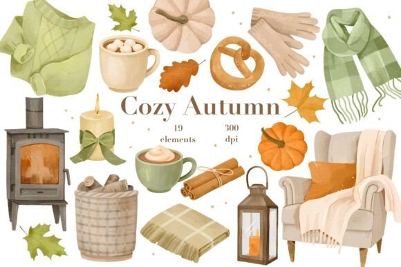 Download Watercolor Cozy Autumn Clipart - Autumn Collection