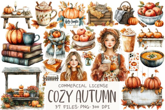 Download Watercolor Cozy Autumn Pumpkin Clipart - Autumn Collection