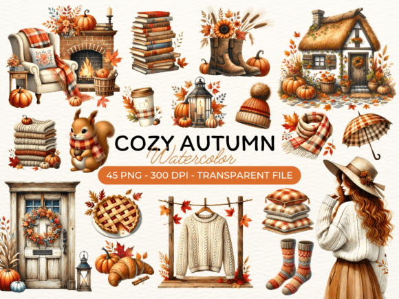 Download Cozy Autumn Clipart PNG Bundle - Autumn Collection