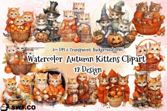 Download Vintage Kittens Autumn Pumpkin Clipart - Autumn Collection