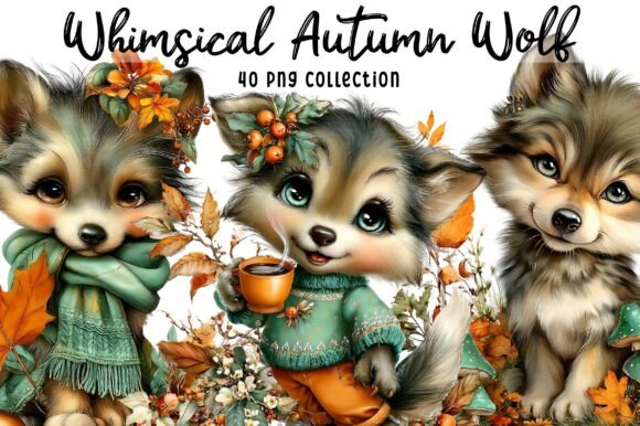 Download Whimsical Autumn Wolf Clipart - Autumn Collection