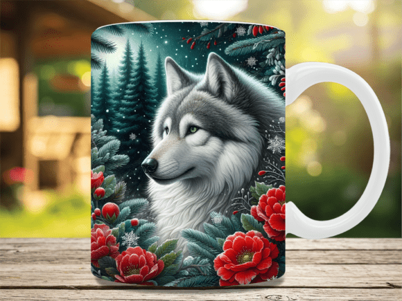 Download Majestic Wolf and Red Roses Mug Wrap - Premium Resources