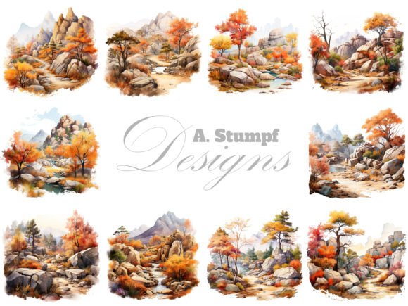 Download Rocky Landscape in Autumn Clipart Set - Autumn Collection