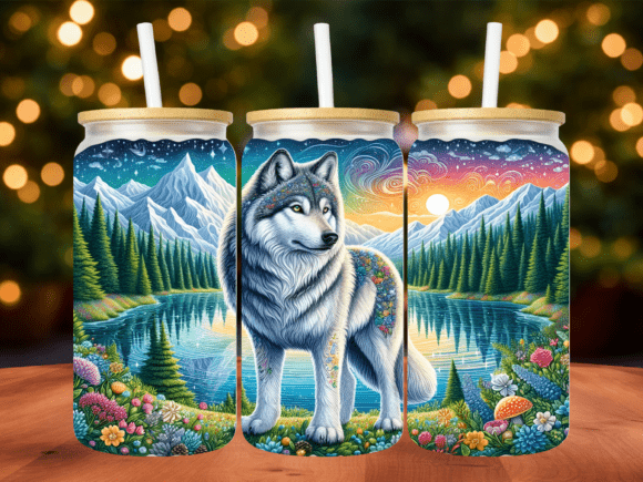 Download Majestic Wolf Lake 16oz Tumbler Wrap PNG - Majestic wolf Collection