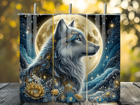 Download Majestic Wolf Full Moon Tumbler Wrap - Majestic wolf Collection
