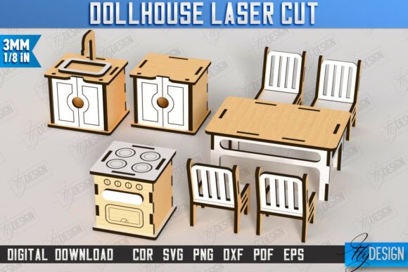 Download Dollhouse Kitchen Furniture Laser Cut - Laser Collection