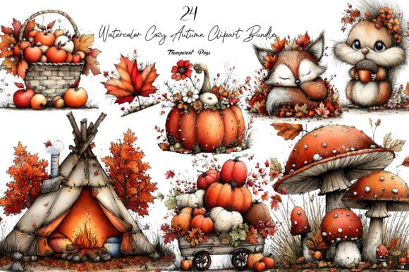 Download Watercolor Cozy Autumn Clipart Bundle - Autumn Collection