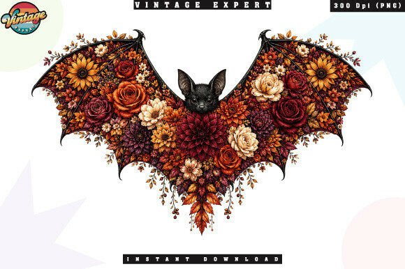 Download Floral Gothic Bat Autumn Bloom PNG - Autumn Collection