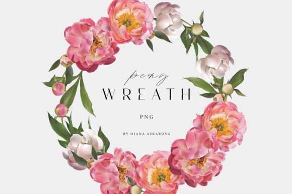 Download Watercolor Pink Peony Flower Wreath Png - Premium Bundle