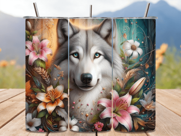 Download Majestic Wolf and Floral Lily Tumbler - Premium Resources