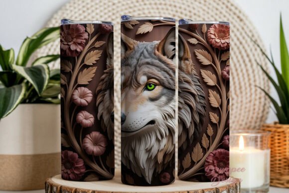 Download Majestic Wolf Floral Carving Tumbler - Majestic wolf Collection