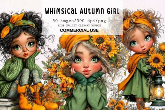 Download Whimsical Autumn Girl Clipart Bundle - Autumn Collection